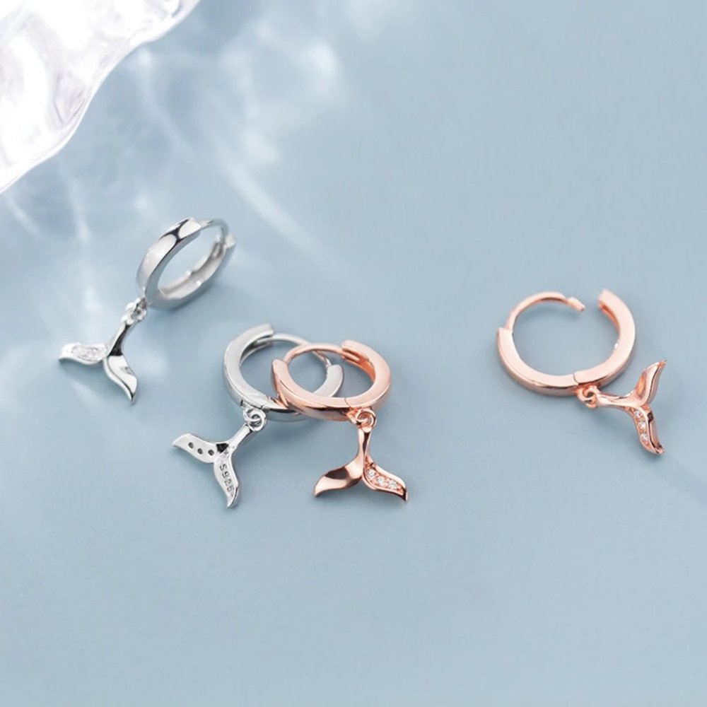 NEW 925 Sterling Silver Mermaid Tail Hoop Earrings - Picture 5 of 5